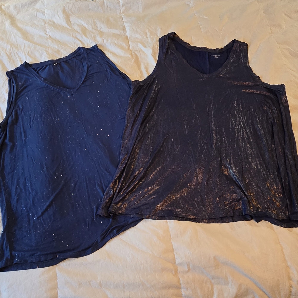 2 Navy Blue Sparkle Shimmer Sleeveless Tops